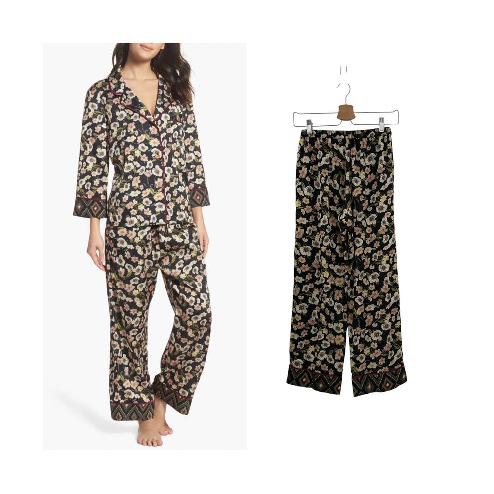 Bed To Brunch Floral Wide Leg Crop Pull‎ On Lounge Pajama Pants Boho XS
